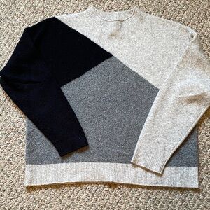 J. Crew Women's Diagonal Colorblock Crewneck Sweater - Black and 2 Tone Gray
